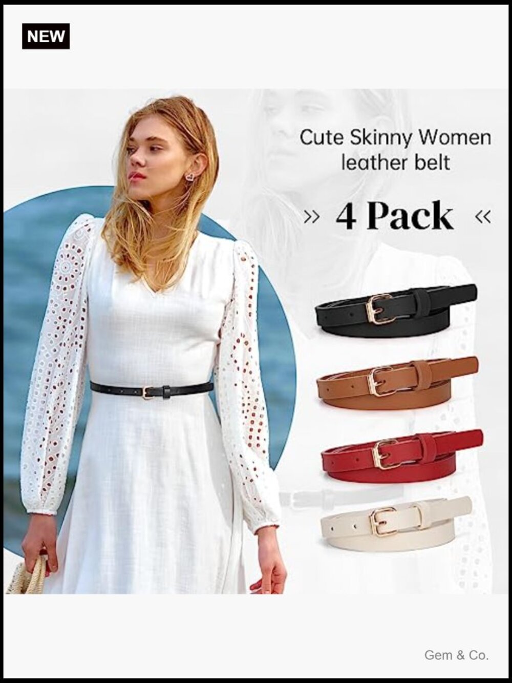 4 Pack Skinny Women Leather Belt for Dresses Jeans Pants Gold Buckle - Picture 2 of 7